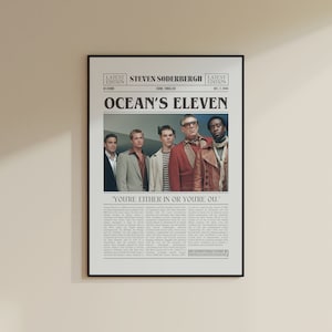 Póster de Ocean's Eleven, Steven Soderbergh, póster de película, periódico retro, arte de pared en blanco y negro, impresión de arte retro vintage, póster de película personalizado