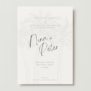 Modern Minimalist Save the Date, Beach Wedding Invitation, Tropical Save the date, Destination Wedding Invite, Editable, Template Canva