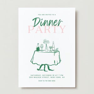 Birthday Dinner Invitation Template, Cocktail Dinner Handwritten Invitation, Digital Invitation, Dinner Party, Whimsical, Instant Download