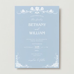 Floral Wedding Invite, Minimalist Wedding Invitation, Save the date, Rose Wedding Invite, Wedding Invite Template, Modern Wedding, Wedding