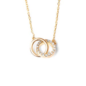 Gold Diamond Interlocking Circle Necklace: Handmade Mixed Jewelry / 10K 14K