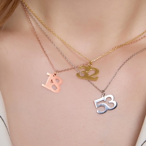 925 Sterling Silver Lucky Number Charm | Angel Number Necklaces for Women | 14K and 10K Gold Date Necklace | Year Necklace