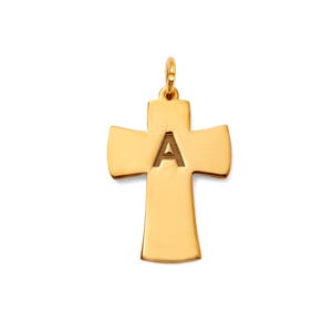 14K Solid Gold Cross Necklace Charm: Personalized Initial Engraving