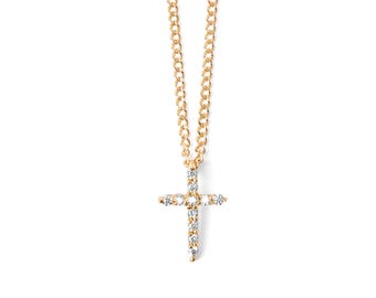 10 and 14K Solid Gold Diamond Cross Necklace: Religious Jewelry Gift