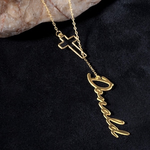 Solid Gold Cross Name Necklace: Personalized Christian Jewelry