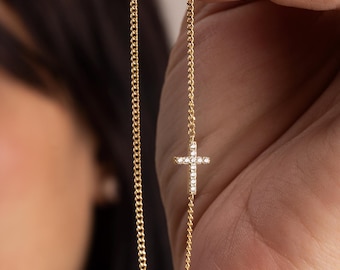 Handmade 14-Carat Gold Diamond Cross Necklace | Minimalist Choker