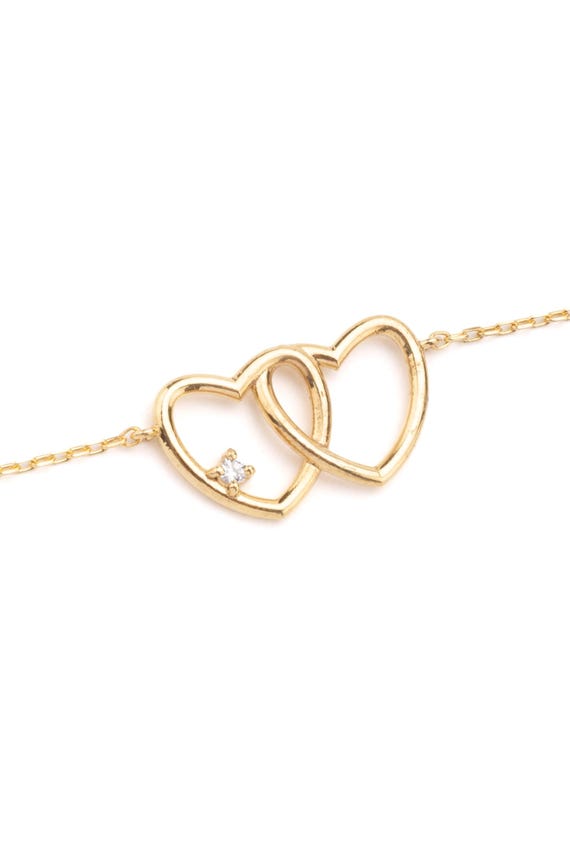 Gold Interlocking Heart Bracelet: Romantic Handmade Jewelry