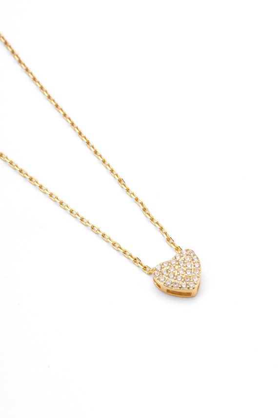 Diamond Heart Charm Necklace in 14K Solid Gold | Pave Diamond Love Pendant Necklace for Women | 14K Real Gold Dainty Necklace | Gift for Her