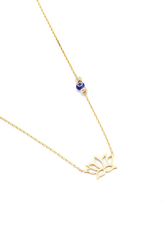 14K Gold Lotus Necklace: Buddhist Chakra Protection Jewelry
