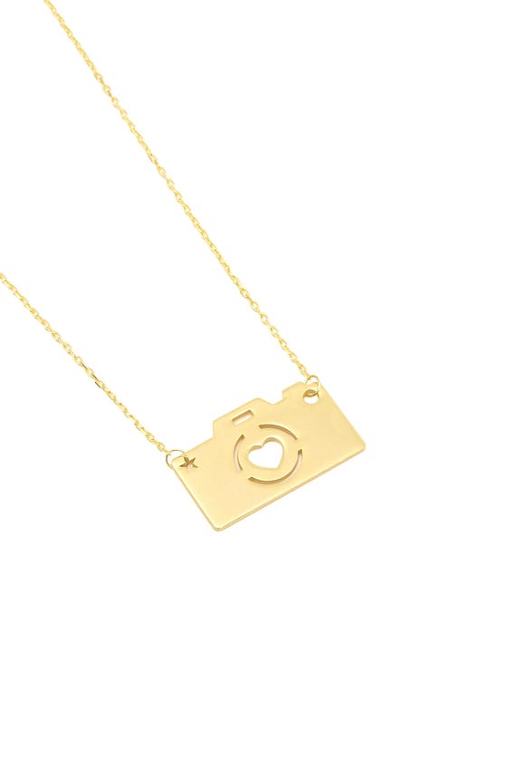 14K Gold Camera Necklace: Photography Lover Gift
