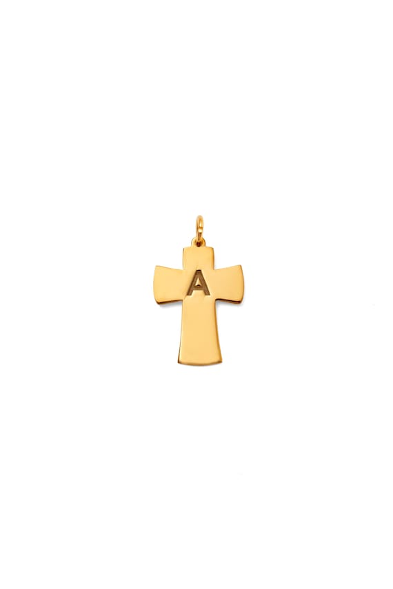 14K Solid Gold Cross Necklace: Personalized Initial Engraving