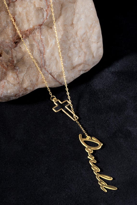 Solid Gold Cross Name Necklace: Personalized Christian Jewelry