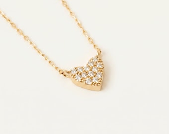 14k Solid Gold Diamond Heart Pendant / Women's Jewelry