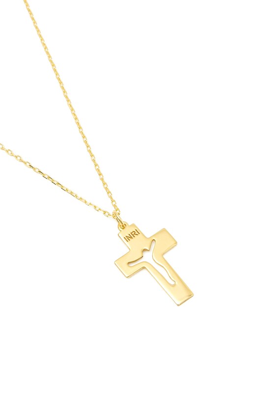 14k Solid Gold Cross Necklace: Religious Symbol Gift