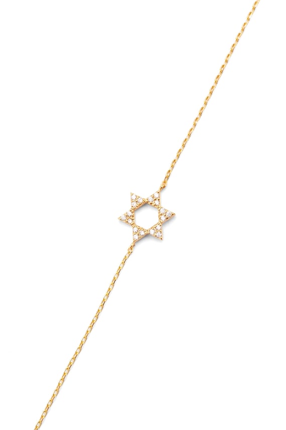 14K Gold Star of David Diamond Bracelet - Handmade Spiritual Gift