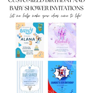 Customized Birthday Invitation, Personalized Baby Shower Invite, Birthday Party, Baby Shower, Invitations, Personalization, Themed Party