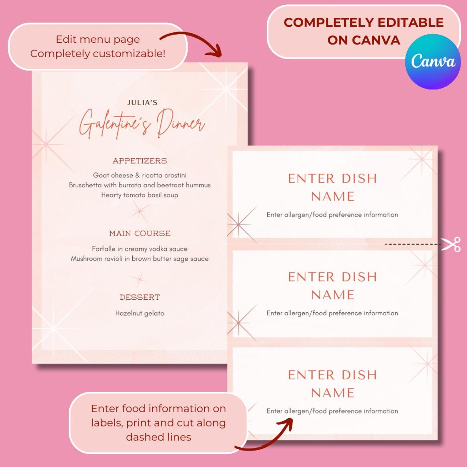 Galentine's Day Dinner Menu Template Girls Night Menu With Place Cards ...