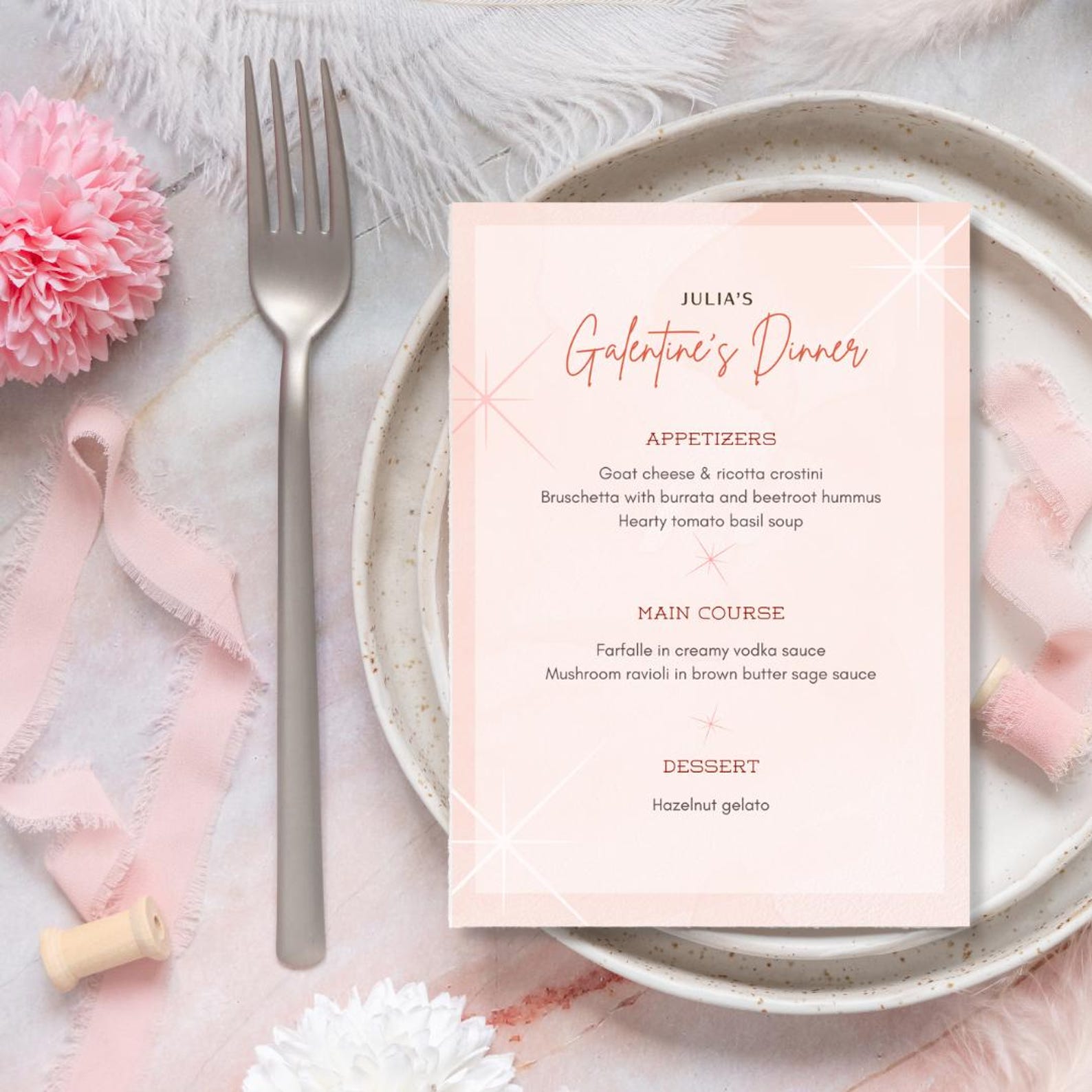 Galentine's Day Dinner Menu Template Girls Night Menu With Place Cards ...