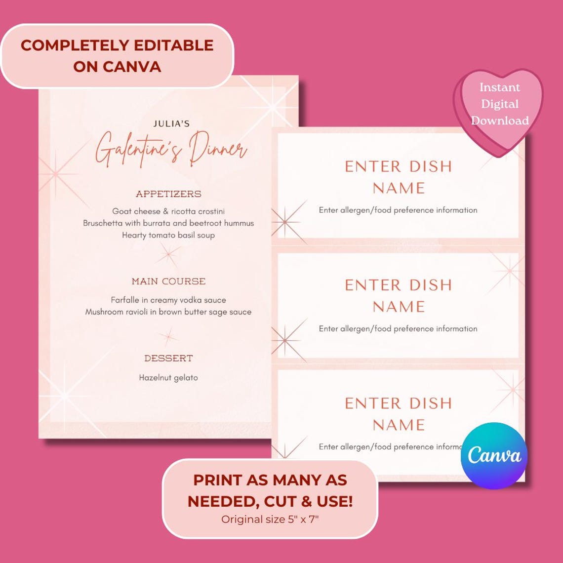 Galentine's Day Dinner Menu Template Girls Night Menu With Place Cards ...