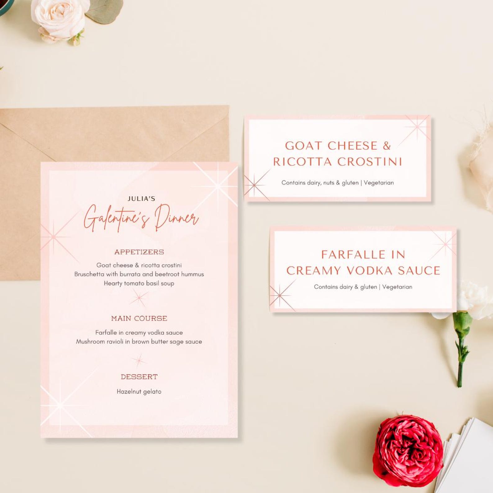 Galentine's Day Dinner Menu Template Girls Night Menu With Place Cards ...