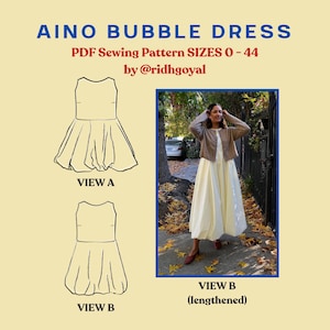 Aino Bubble Dress PDF Sewing Pattern (with YouTube tutorial), Size-Inclusive 0-44, Versatile Dress, Party Dress, Summer Dress, Bubble Hem