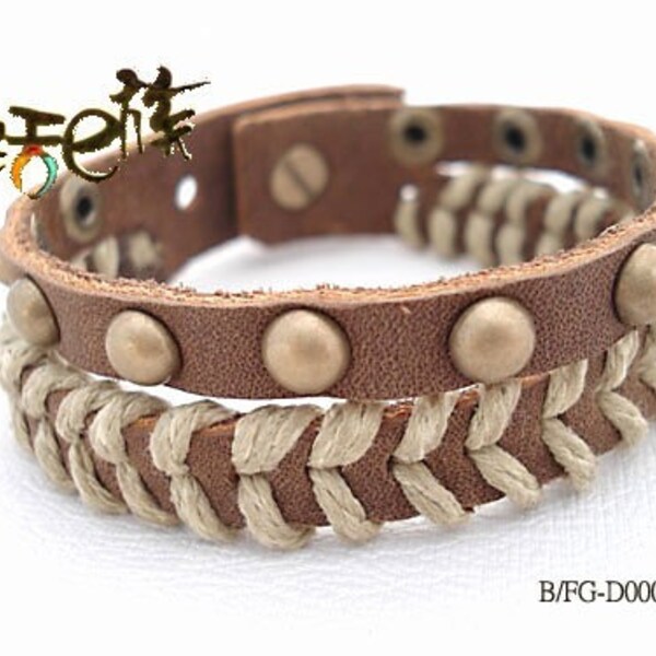 eye catcher ROPE KNIT leather Studded HANDMADE BRACELET w45
