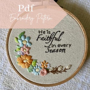 Faithful pdf hand embroidery pattern, Christian hand embroidery pattern, embroidered bible verse, digital hand embroidery template minimal