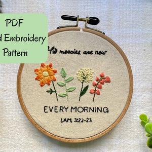 Botany pdf hand embroidery pattern, Christian hand embroidery pattern, embroidered bible verse, digital hand embroidery, his mercies are new
