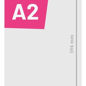 Puede incluir: Dimensiones de un papel tama&ntilde;o A2. El papel mide 42,0 cm de ancho y 59,4 cm de alto. El tama&ntilde;o A2 se indica en texto blanco sobre un rect&aacute;ngulo rosa en la esquina superior izquierda.