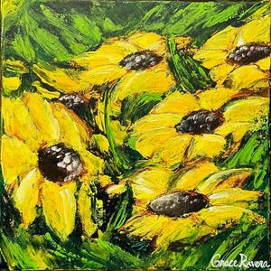 Sunflower Fields, acrylic painting, downloadable print, palette knife, impressionist, print