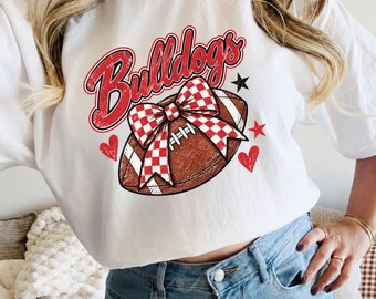 Georgia Football Shirt, Checkered Bow Graphic Tee, Peach State Mascot Shirt, Black Red Game Day Spirit T shirt, Comfort Colors Fan Apparel