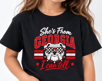 She’s From Georgia I Can Tell Shirt, Georgia Football Tee, Red Black School Mascot, Toddler Game Day T shirt, Youth Football Season Shirt