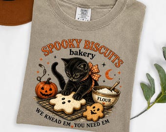 Kitty Biscuits Shirt, Funny Spooky Season Tee, Vintage Black Cat Shirt, Halloween Fall T-shirt, Baking Pumpkin Shirt, Cat Lover Fall Gift