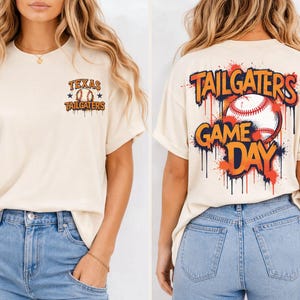 Camiseta Texas Tailgaters para el día del partido, camiseta de béisbol vintage Comfort Colors, estampado retro de béisbol con efecto goteo, regalo para aficionados al béisbol, camiseta a juego para toda la familia.