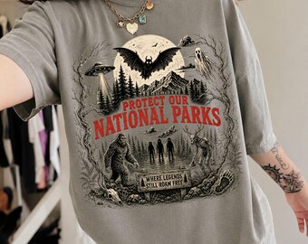 Cryptid Creatures National Parks Shirt, Halloween Cryptid Tee, Fantasy Creature Shirt, Nature Lover Gift, Mothman Bigfoot Shirt, Outdoor Tee