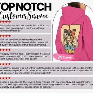 May include: A hot pink hoodie with a graphic on the back featuring a skeleton wearing a cap and sunglasses, with the text "SIX SEVEN". The hoodie is part of a clothing collection.