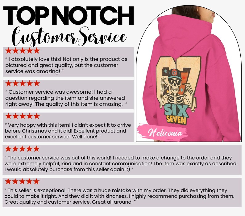 May include: A hot pink hoodie with a graphic on the back featuring a skeleton wearing a cap and sunglasses, with the text "SIX SEVEN". The hoodie is part of a clothing collection.
