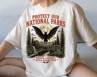 Cryptid Creatures National Parks Shirt, Halloween Cryptid Tee, Fantasy Creature Shirt, Nature Lover Gift, Mothman Bigfoot Shirt, Outdoor Tee