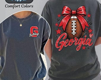 Georgia Bow Football Shirt, Peach State Mascot Tee, Black Red Game Day Spirit Shirt, Front Back Graphic T shirt, Comfort Colors Fan Apparel