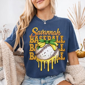 Camiseta de béisbol Savannah, camiseta con estampado de goteo de béisbol, camiseta para amantes de los plátanos, ropa de béisbol a juego, camiseta de moda para el día del partido, regalo para aficionados al béisbol