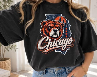 Chicago Football Shirt, Navy Orange Team Spirit Tee, Bears Mascot Shirt, Unisex Game Day Apparel, Football Lover Gift, Comfort Colors Shirt