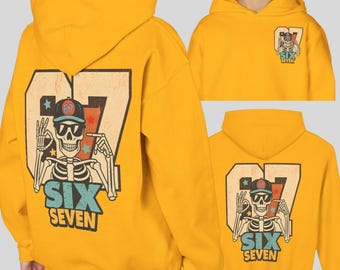 67 Hoodie Youth, Funny Skeleton 6 7 TikTok Meme Shirt, Viral Humor Hoodie, Trending TikTok Gift for Teens, Six Seven Crewneck Sweatshirt