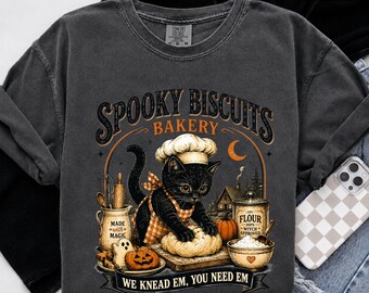 Kitty Biscuits Shirt, Funny Spooky Season Tee, Vintage Black Cat Shirt, Halloween Fall T-shirt, Baking Pumpkin Shirt, Cat Lover Fall Gift