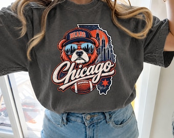 Chicago Football Shirt, Navy Orange Team Spirit Tee, Bears Mascot Shirt, Unisex Game Day Apparel, Football Lover Gift, Comfort Colors Shirt