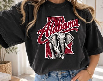 Alabama Elephant Football Shirt, Vintage Game Day Tee, State Pride Gift, College Football Apparel, Touchdown Season, Comfort Colors T shirt
