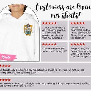 May include: White hoodie with a graphic of a skeleton wearing a cap and sunglasses, with the text "SIX SEVEN". The hoodie has a kangaroo pocket and a drawstring hood. The text "Customers are loving our shirts!" is at the top.