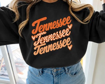 Preppy Checkered Tennessee Football Sweatshirt, Orange Football Crewneck, College Football Apparel, Game Day Shirt, Tennessee Pride Gift