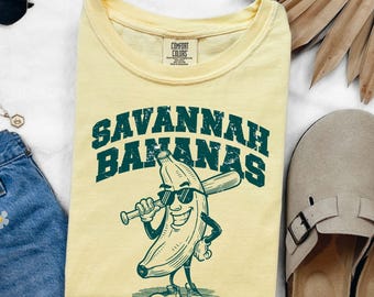 Comfort Colors Lets Go Bananas Shirt, Cute Matching Banana Baseball T-shirt, Green Youth Savannah Graphic Tee, Unisex Baseball Banana Tshirt