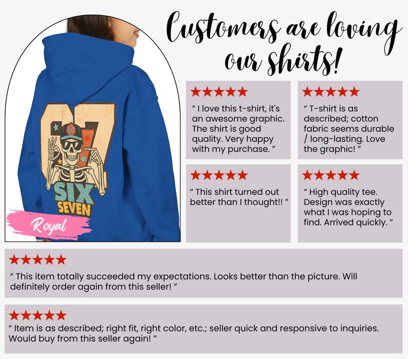 May include: Royal blue hoodie with a graphic of a skeleton wearing sunglasses and a baseball cap, with the number 67 and the words "SIX SEVEN". The hoodie has a drawstring hood and a kangaroo pocket.