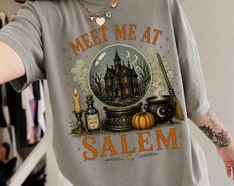 Comfort Colors Meet Me At Salem Shirt, Witchy Halloween Tee, Vintage Halloween Mansion Shirt, Salem Massachusetts Tshirt,Spooky Season Shirt